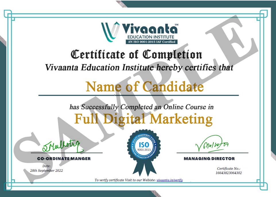 Vivaanta Education Institute Certificate